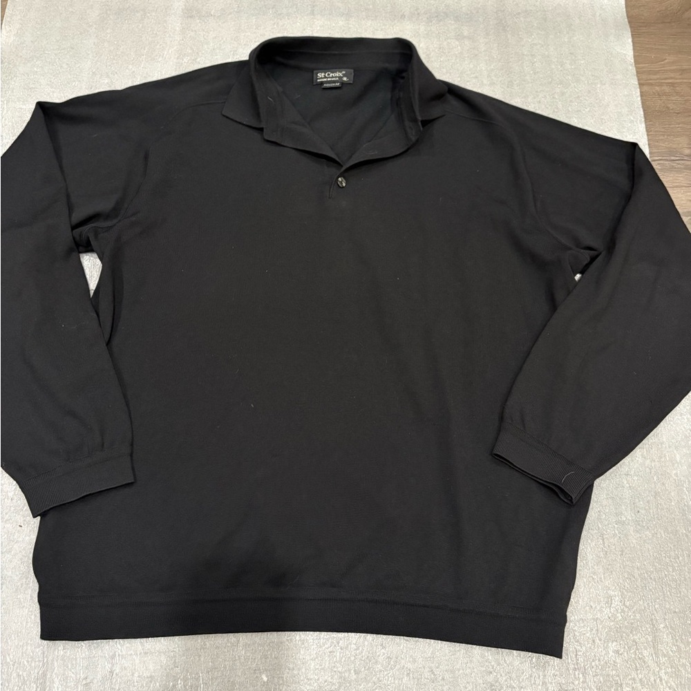[XL]VTG St. Croix Men's Black Wool Blend Polo Sweater